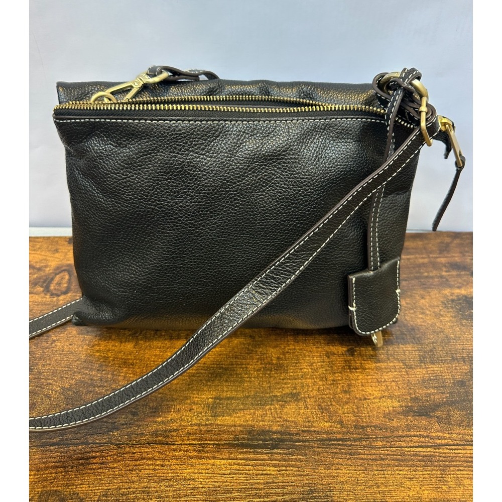 J JILL Do It All Crossbody Black Pebbled Leather Soft Fold Bag Minimalist Purse - Picture 7 of 16